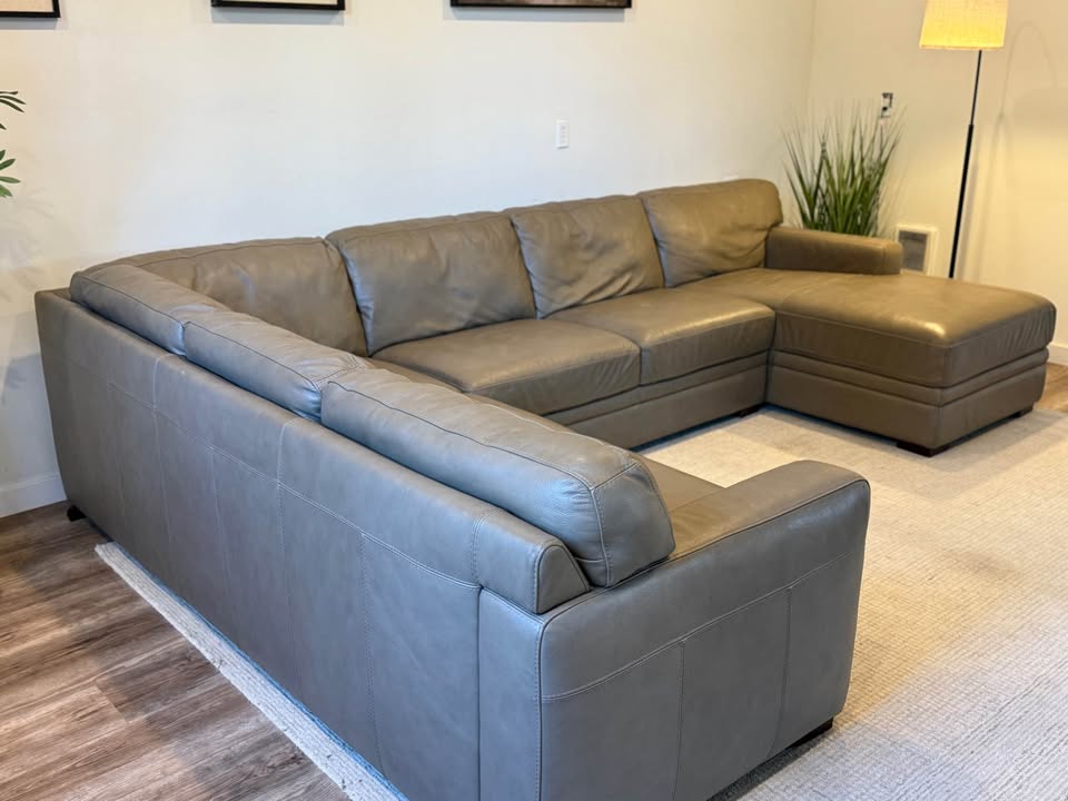 Macy’s Chateau D’ax taupe top grain Italian leather sectional couch delivery available