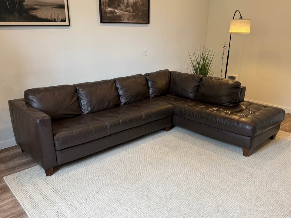 Dark brown natuzzi top grain leather sectional couch delivery available