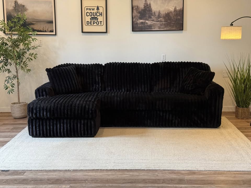 Ashley furniture black corduroy sectional couch delivery available