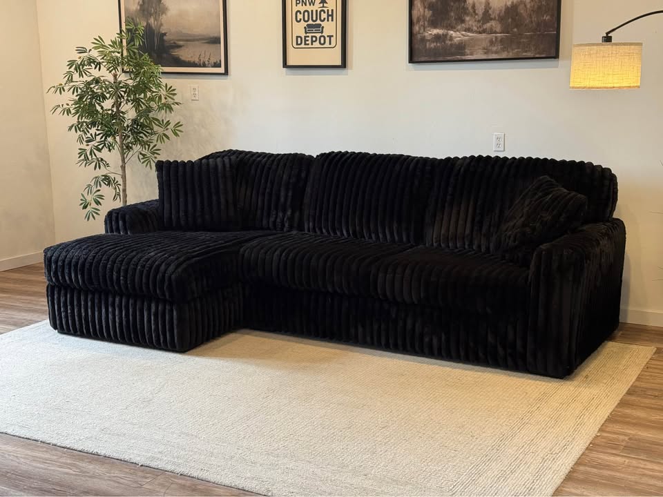 Ashley furniture black corduroy sectional couch delivery available