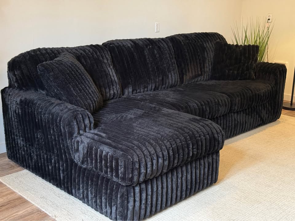 Ashley furniture black corduroy sectional couch delivery available