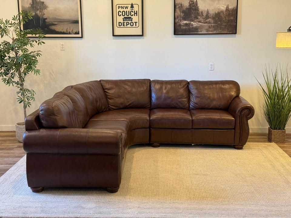 Spectra furniture brown top grain leather sectional couch delivery available