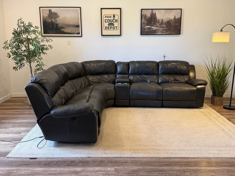 Charcoal gray Leather electric recliner sectional couch delivery available