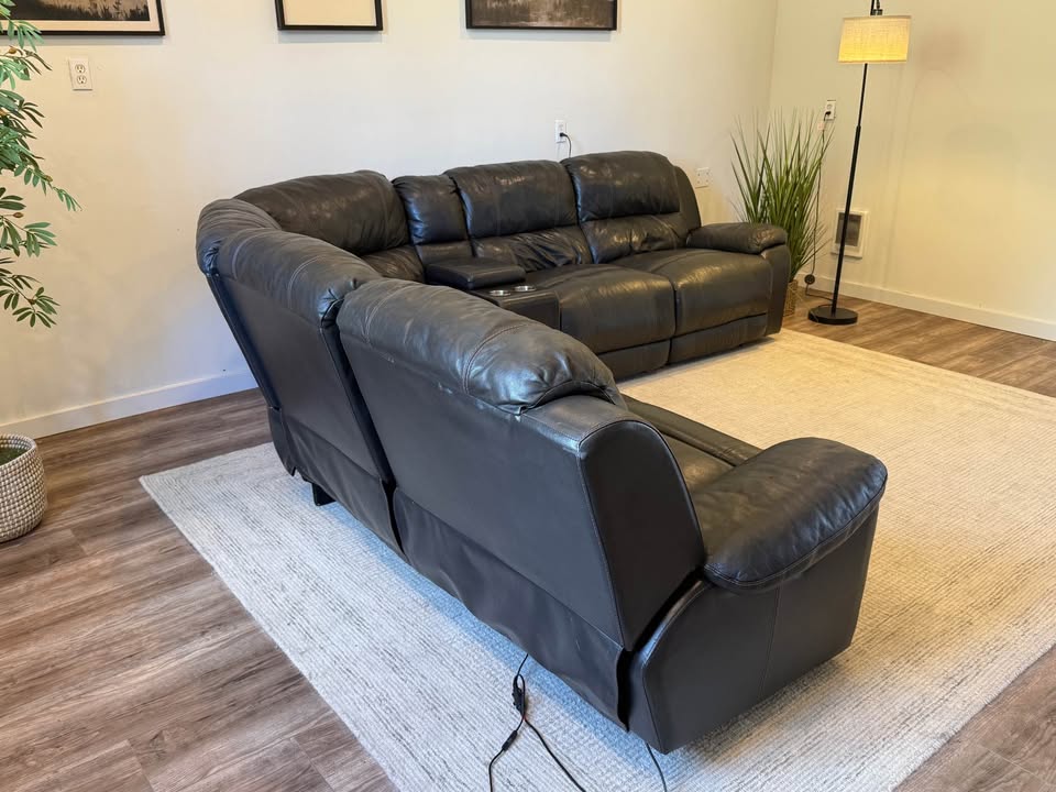 Charcoal gray Leather electric recliner sectional couch delivery available
