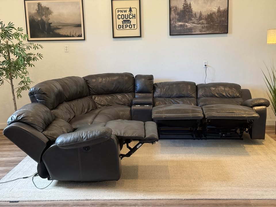 Charcoal gray Leather electric recliner sectional couch delivery available