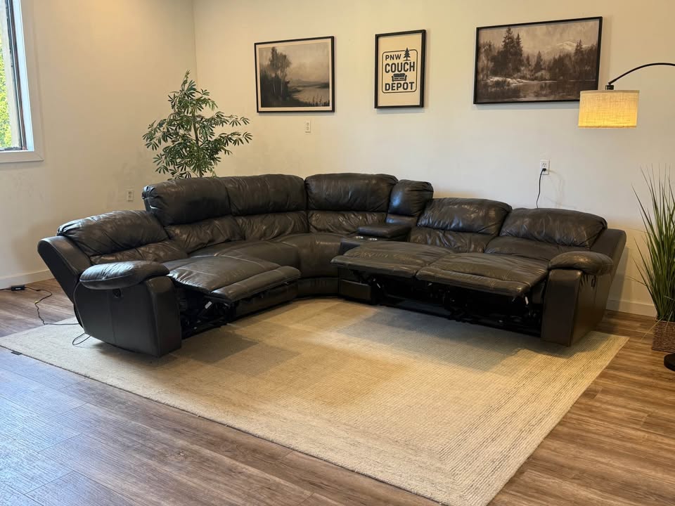 Charcoal gray Leather electric recliner sectional couch delivery available