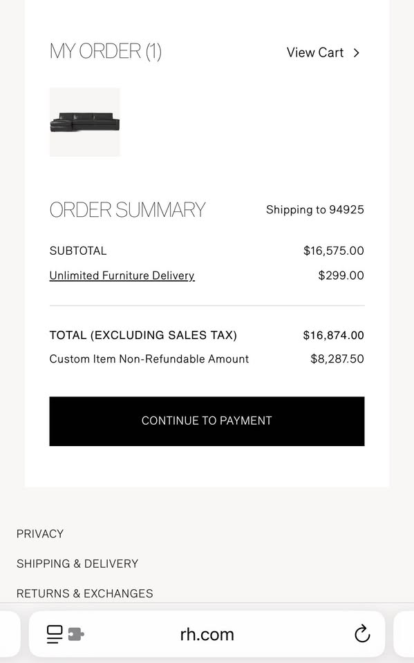 Rh Maxwell leather sectional couch Delivery available