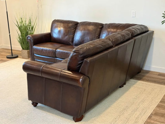 Dark brown Bassett top grain leather sectional delivery available