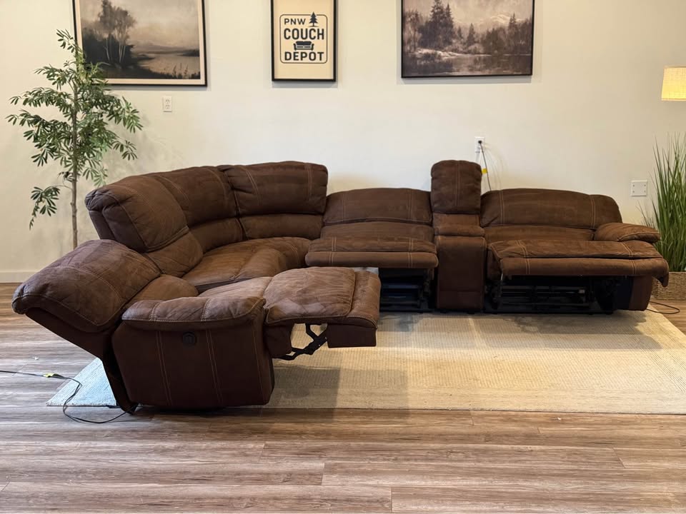 Brown 6 piece electric recliner sectional couch delivery available