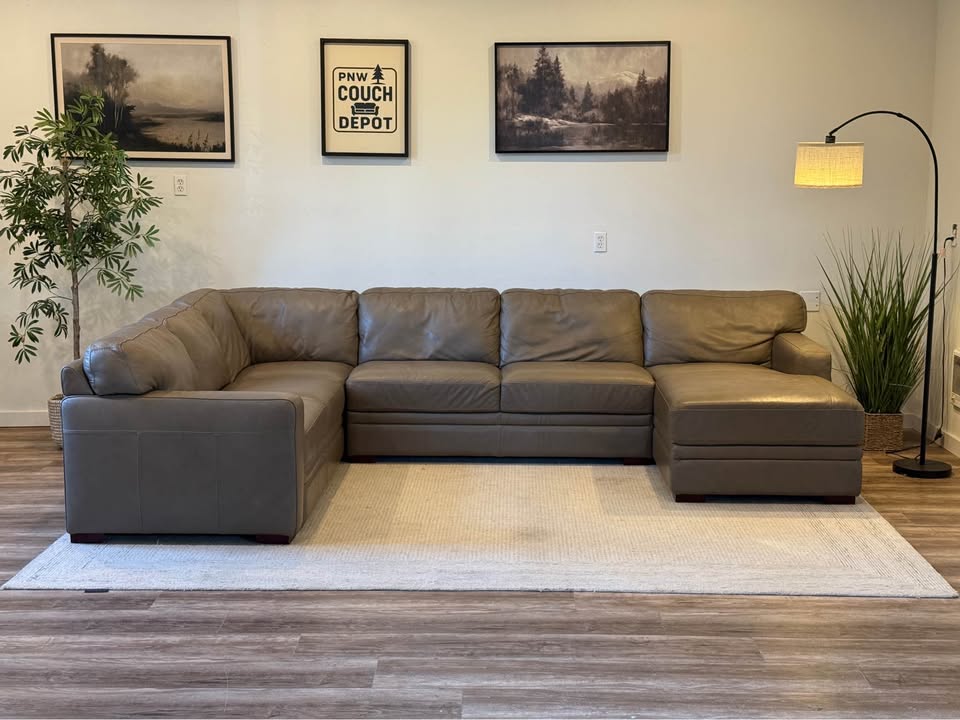 Macy’s Chateau D’ax taupe top grain Italian leather sectional couch delivery available