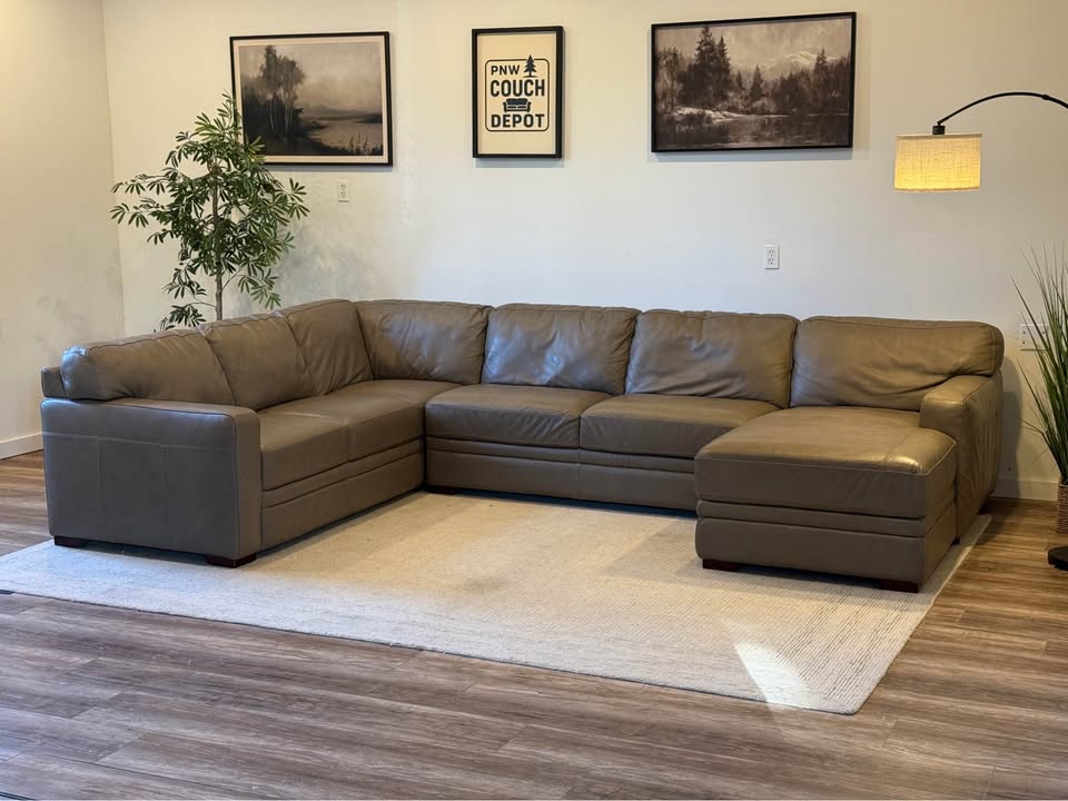 Macy’s Chateau D’ax taupe top grain Italian leather sectional couch delivery available