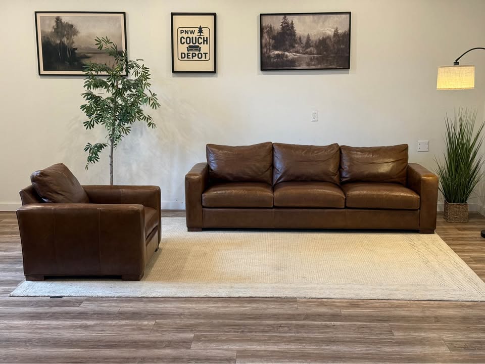 Crate & Barrel aniline leather couch & chair delivery available