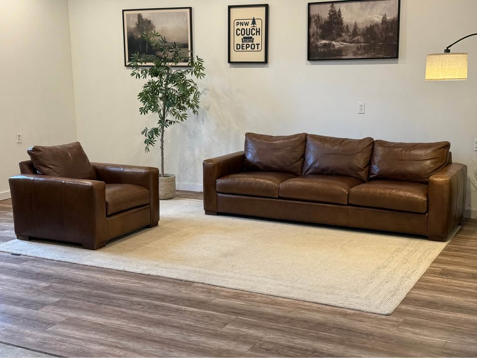 Crate & Barrel aniline leather couch & chair delivery available