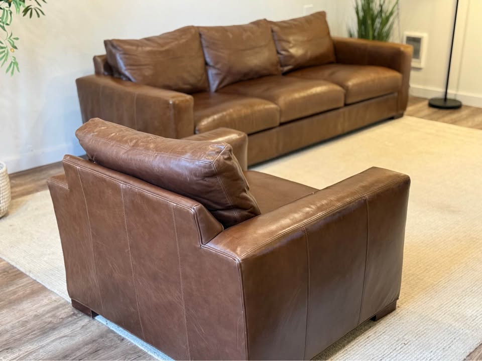 Crate & Barrel aniline leather couch & chair delivery available