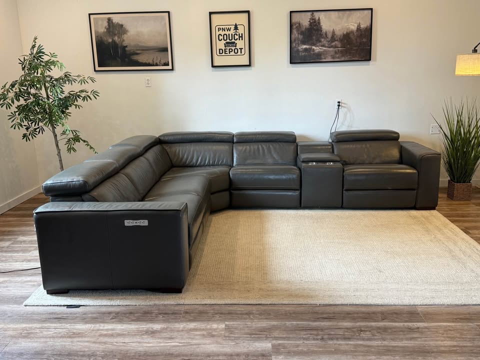 6pc J&M gray premium top grain leather electric recliner sectional couch delivery available