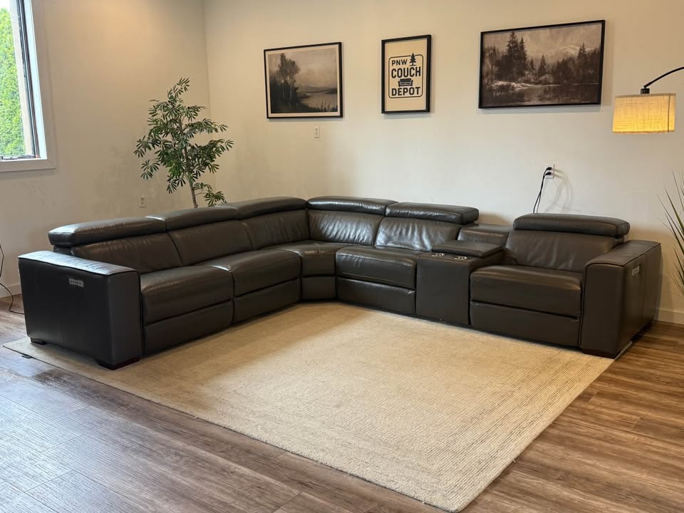 6pc J&M gray premium top grain leather electric recliner sectional couch delivery available