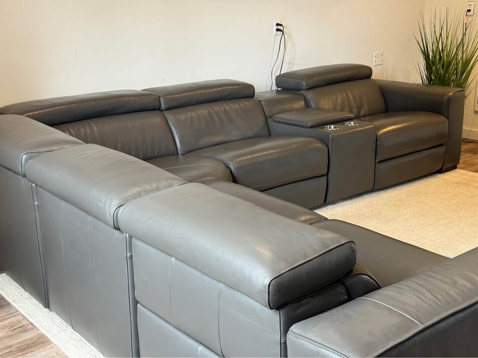 6pc J&M gray premium top grain leather electric recliner sectional couch delivery available