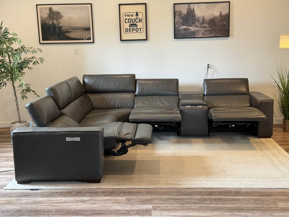 6pc J&M gray premium top grain leather electric recliner sectional couch delivery available