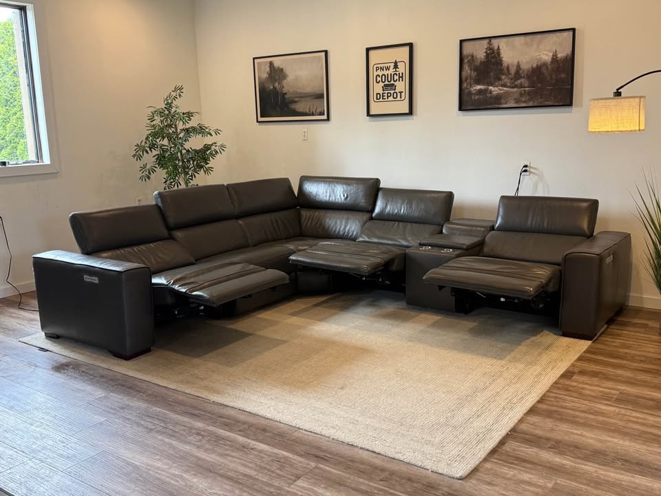 6pc J&M gray premium top grain leather electric recliner sectional couch delivery available