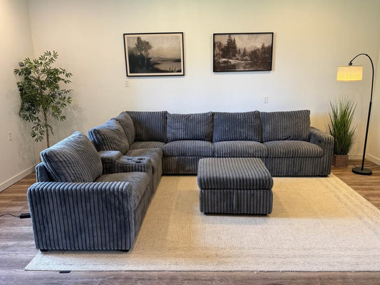 Gray corduroy electric recliner sectional couch delivery available