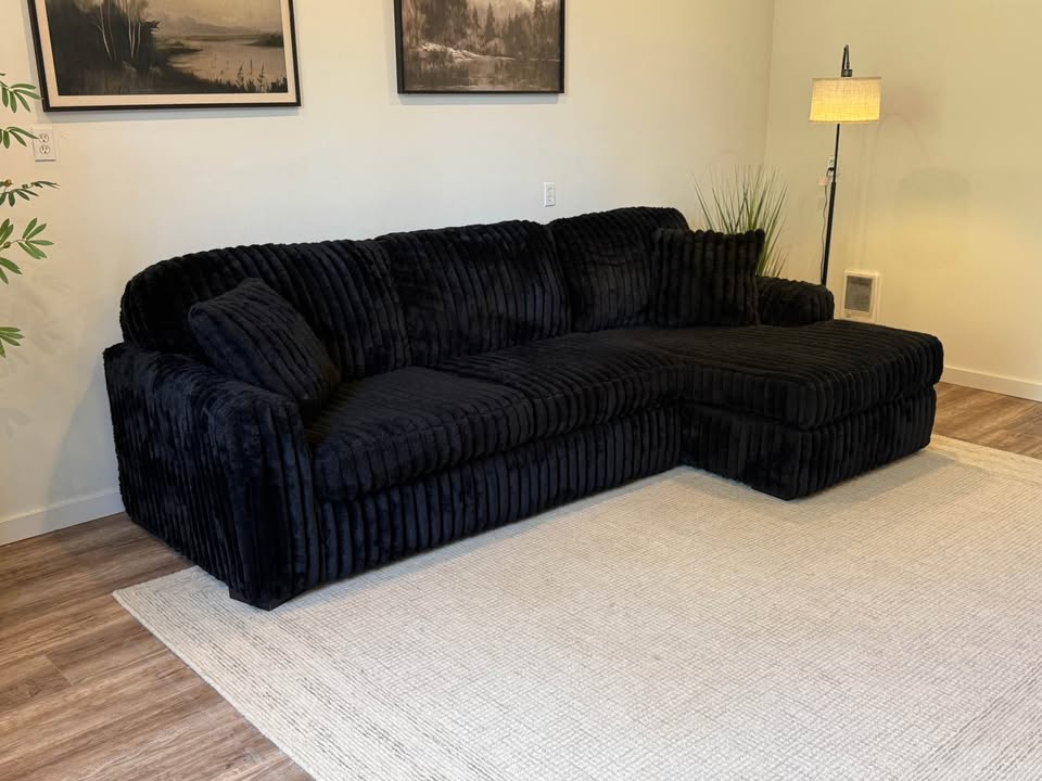 Ashley furniture black corduroy couch delivery available