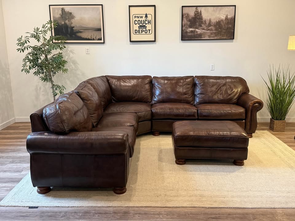 Basset Dark brown top grain leather sectional couch delivery available
