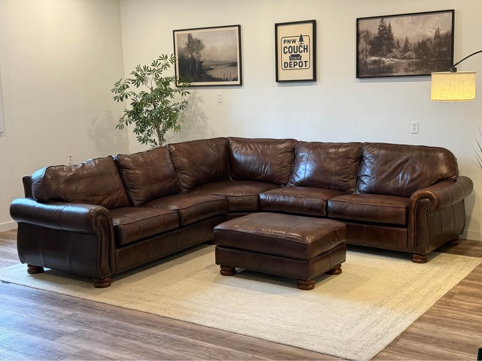 Basset Dark brown top grain leather sectional couch delivery available