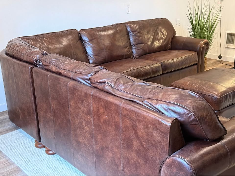 Basset Dark brown top grain leather sectional couch delivery available