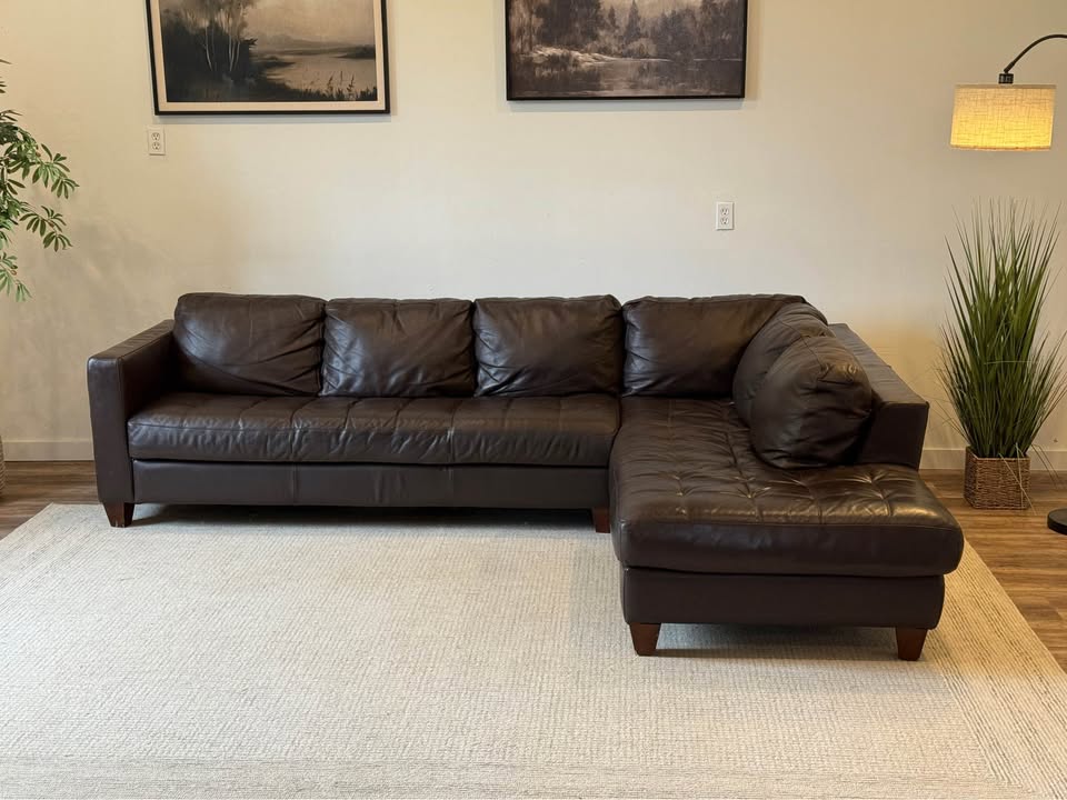Dark brown natuzzi top grain leather sectional couch delivery available