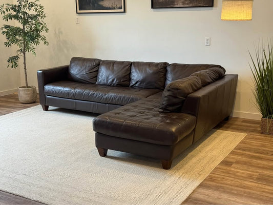 Dark brown natuzzi top grain leather sectional couch delivery available